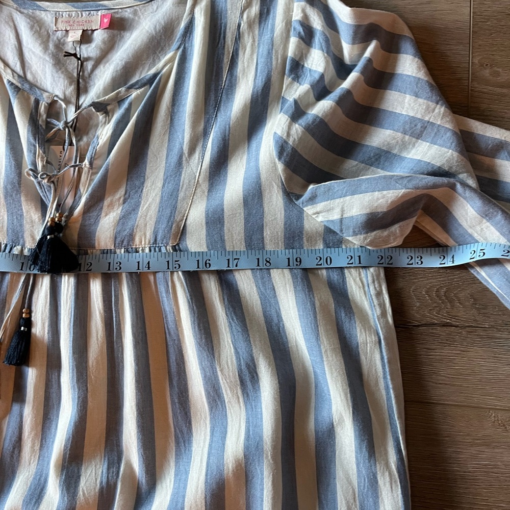 Pink Chicken Blue Chambray and Cream Tiered Maxi Sundress faded stripes - Picture 9 of 12